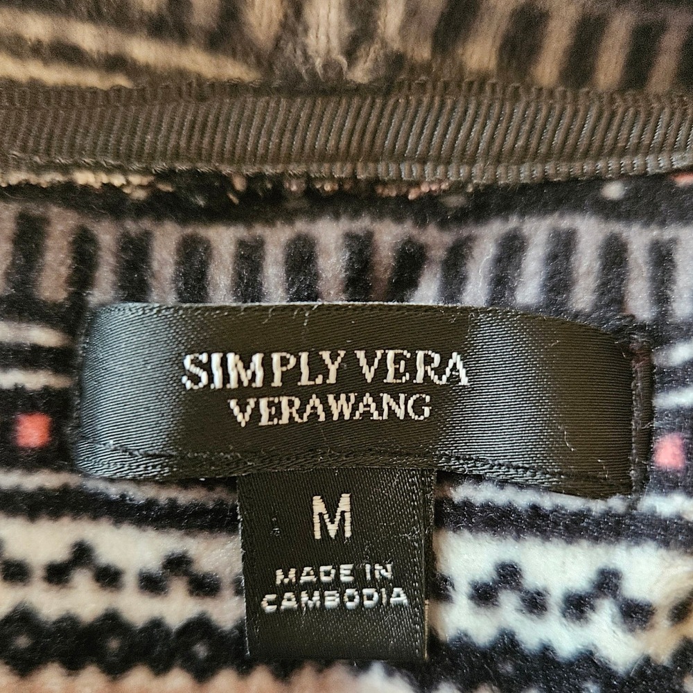 Simply Vera Vera Wang Womens Geometric Fair Isle Hoodie Black Pink Medium - Picture 3 of 7